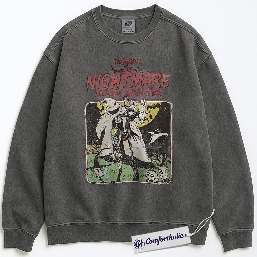 The Nightmare Before Christmas Sweatshirt, Christmas Pullover, Animated Graphic Crewneck, Christmas Comfort Colors Sweatshirt - Image 4