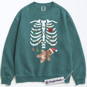 Pregnancy Christmas Sweatshirt, Maternity Skeleton Gingerbread Baby Pullover, Funny Holiday Pregnancy Announcement Graphic Sweatshirt, Cute Expecting Mom Gift, Christmas Comfort Colors Sweatshirt