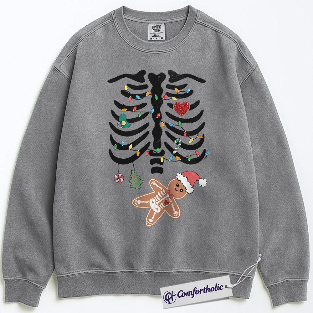 Pregnancy Christmas Sweatshirt, Maternity Skeleton Gingerbread Baby Crewneck , Funny Holiday Pregnancy Announcement Graphic Pullover, Cute Expecting Mom Gift, Christmas Comfort Colors Sweatshirt - Image 2
