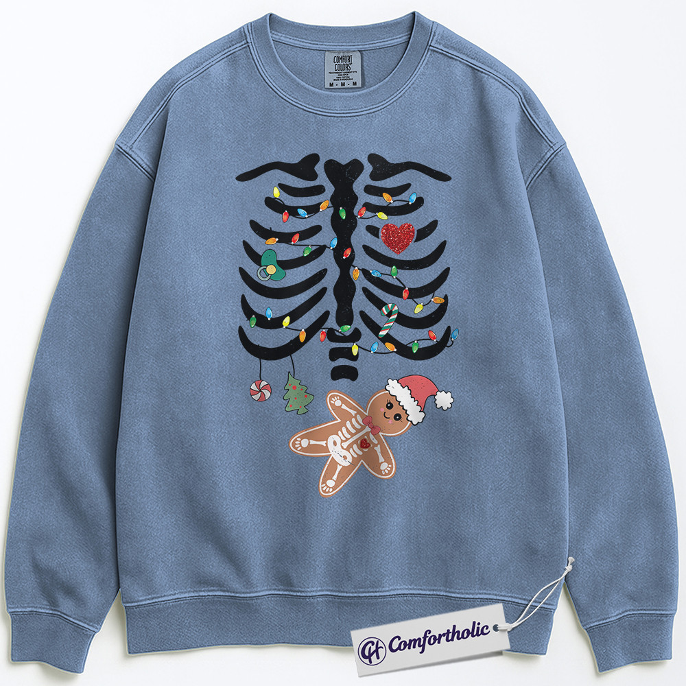 Pregnancy Christmas Sweatshirt, Maternity Skeleton Gingerbread Baby Crewneck , Funny Holiday Pregnancy Announcement Graphic Pullover, Cute Expecting Mom Gift, Christmas Comfort Colors Sweatshirt - Image 4