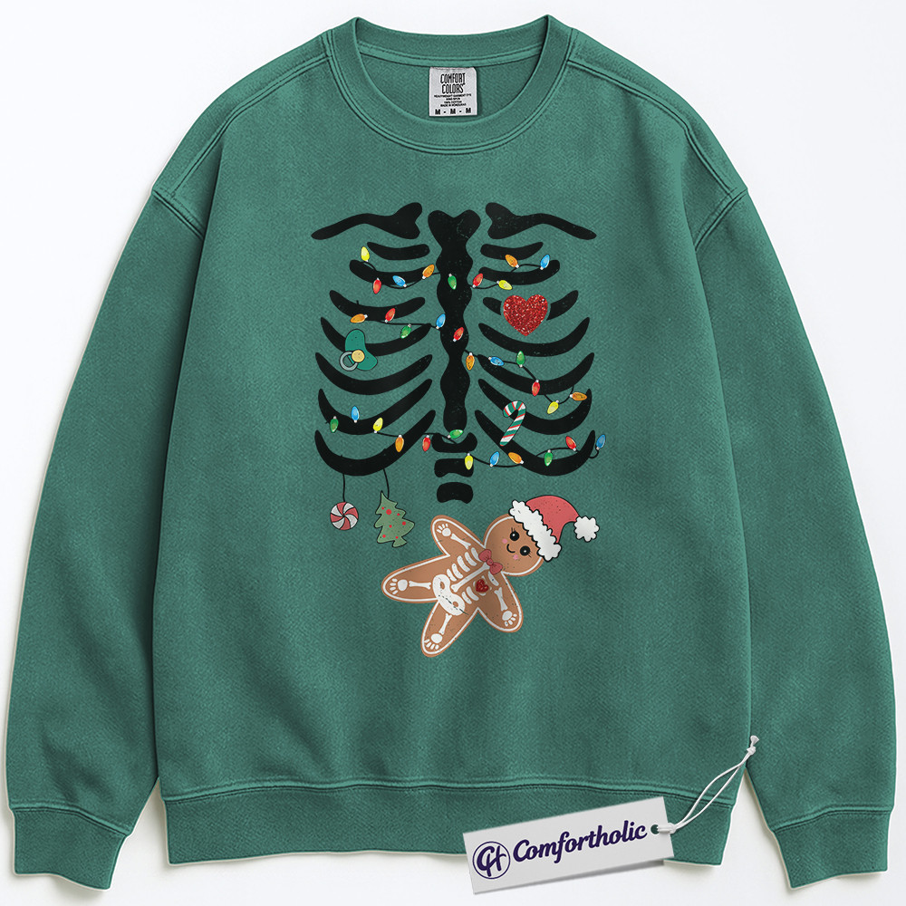 Pregnancy Christmas Sweatshirt, Maternity Skeleton Gingerbread Baby Crewneck , Funny Holiday Pregnancy Announcement Graphic Pullover, Cute Expecting Mom Gift, Christmas Comfort Colors Sweatshirt - Image 5