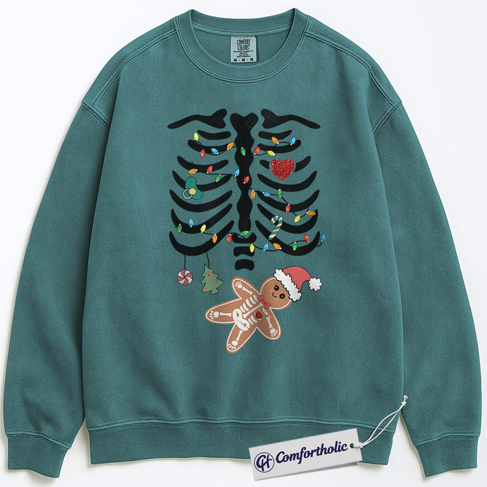 Pregnancy Christmas Sweatshirt, Maternity Skeleton Gingerbread Baby Crewneck , Funny Holiday Pregnancy Announcement Graphic Pullover, Cute Expecting Mom Gift, Christmas Comfort Colors Sweatshirt - Image 6