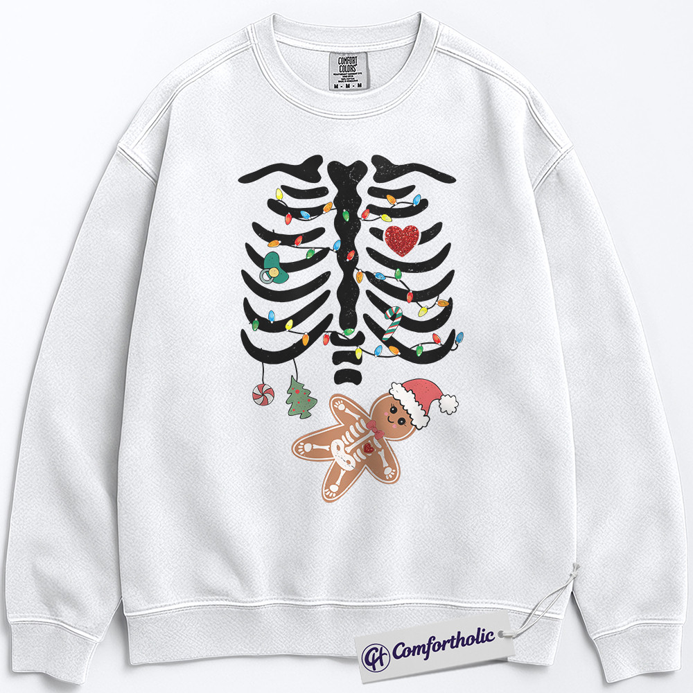 Pregnancy Christmas Sweatshirt, Maternity Skeleton Gingerbread Baby Crewneck , Funny Holiday Pregnancy Announcement Graphic Pullover, Cute Expecting Mom Gift, Christmas Comfort Colors Sweatshirt