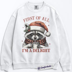 Raccoon Christmas Sweatshirt, Funny Holiday Animal Pullover, Cute Santa Raccoon Hot Cocoa Graphic Sweatshirt, Christmas Gift for Animal Lovers, Christmas Comfort Colors Sweatshirt