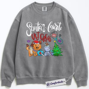 Alternative view of Santa’s Favorite Vet Tech Sweatshirt, Veterinary Christmas Pullover, Funny Vet Crew Holiday Graphic Sweatshirt, Pet Lover Gift for Animal Care Professionals, Christmas Comfort Colors Sweatshirt