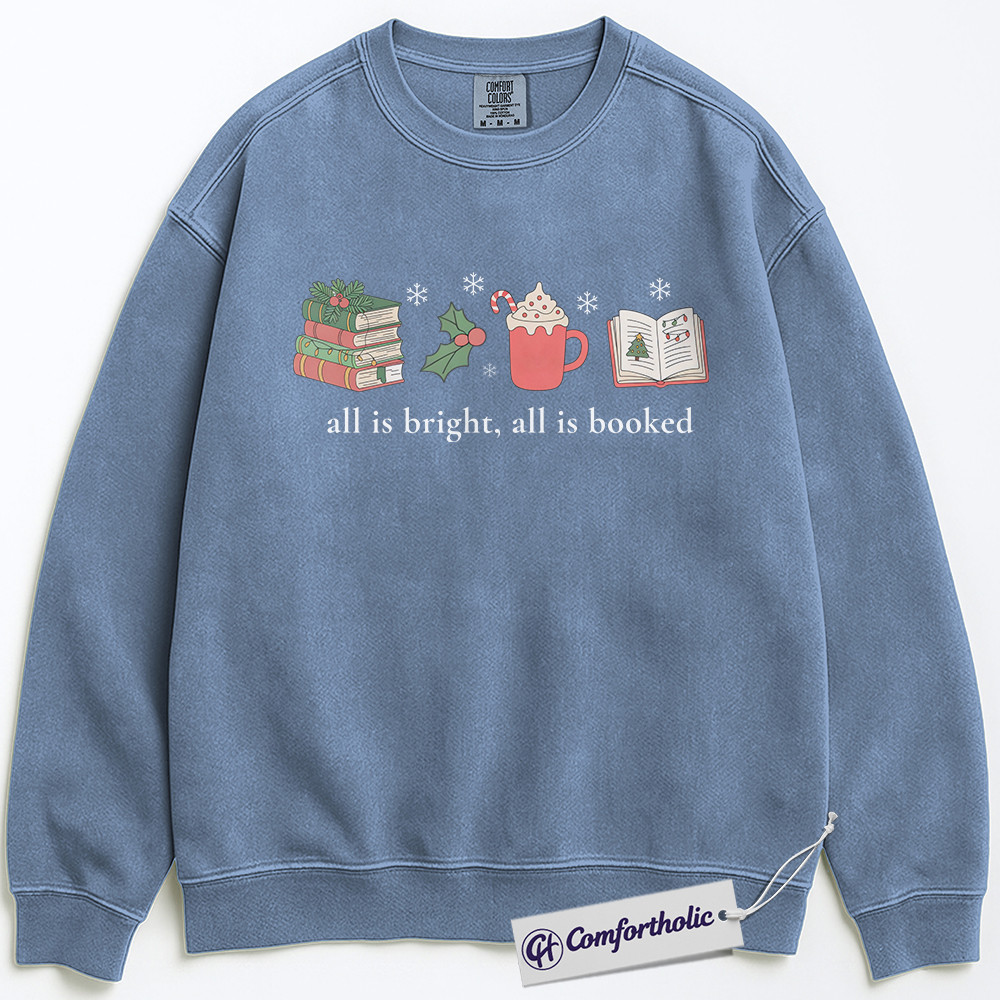 All Is Bright All Is Booked Sweatshirt, Book Lover Christmas Crewneck, Cute Reading Holiday Graphic Sweatshirt, Gift for Librarians and Readers, Christmas Comfort Colors Sweatshirt - Image 5