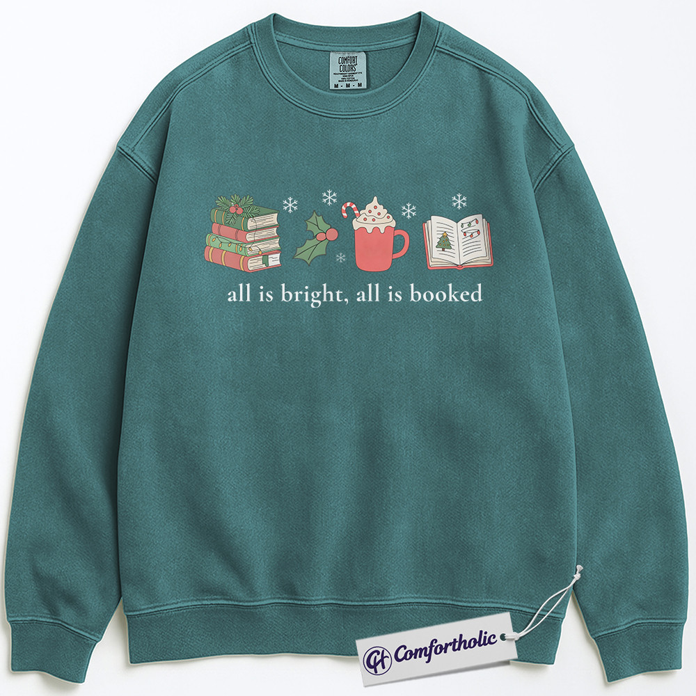 All Is Bright All Is Booked Sweatshirt, Book Lover Christmas Crewneck, Cute Reading Holiday Graphic Sweatshirt, Gift for Librarians and Readers, Christmas Comfort Colors Sweatshirt - Image 6