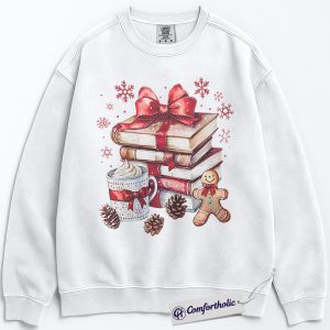Book Lover Christmas Sweatshirt, Cozy Winter Reading Pullover, Gingerbread Hot Cocoa Holiday Graphic Sweatshirt, Gift for Readers and Librarians, Christmas Comfort Colors Sweatshirt
