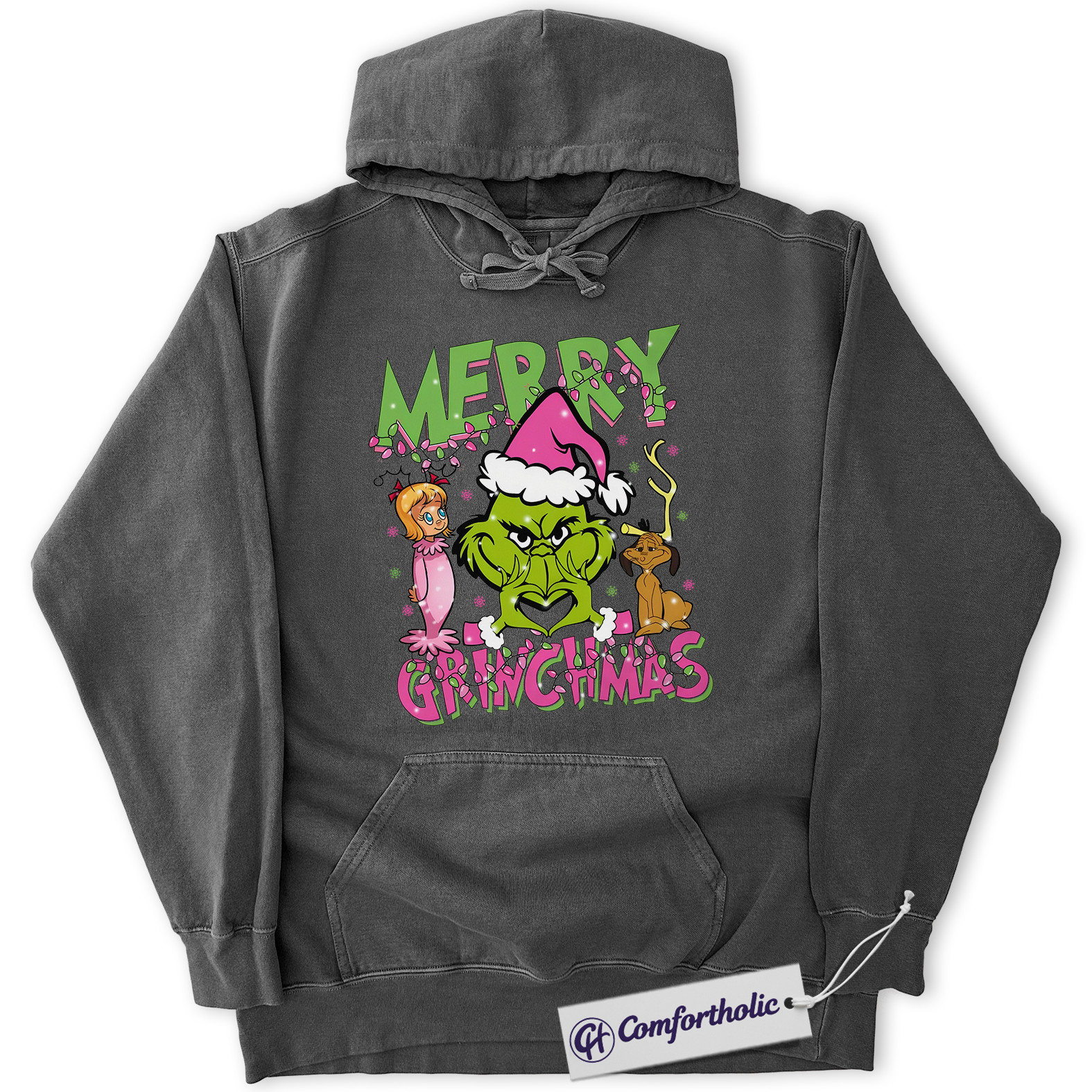The Grinch Hoodie, Christmas Hoodie, Animated Graphic Pullover, Christmas Comfort Colors Hoodie - Image 3