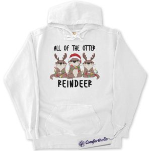 Alternative view of All of the Otter Reindeer Hoodie, Cute Christmas Animal Hoodie, Funny Holiday Otter Graphic Pullover, Winter Reindeer Lover Gift, Christmas Comfort Colors Hoodie