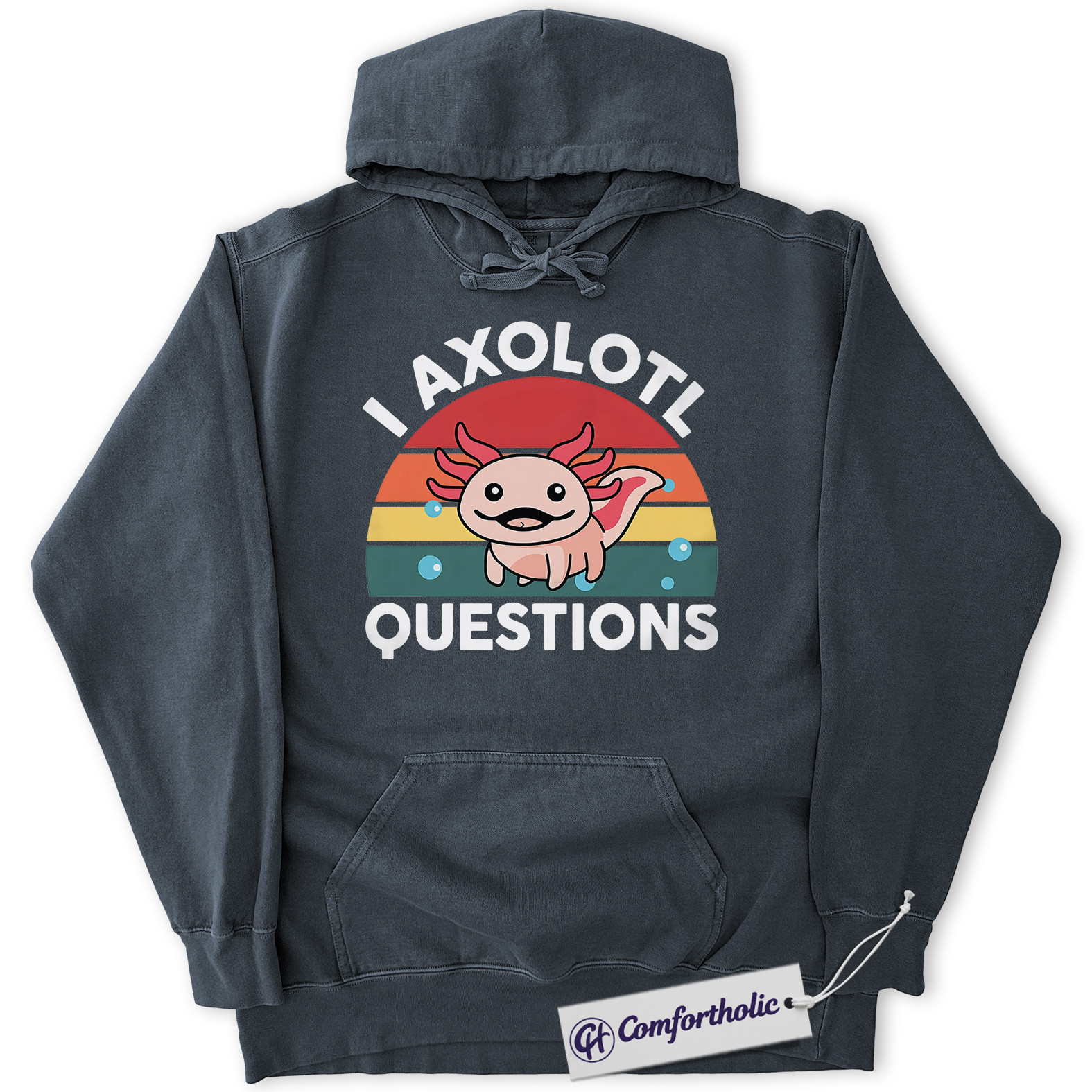I Axolotl Questions Hoodie, Funny Axolotl Hoodie, Cute Aquatic Salamander Graphic Pullover, Animal Lover Comfort Colors Hoodie - Image 2