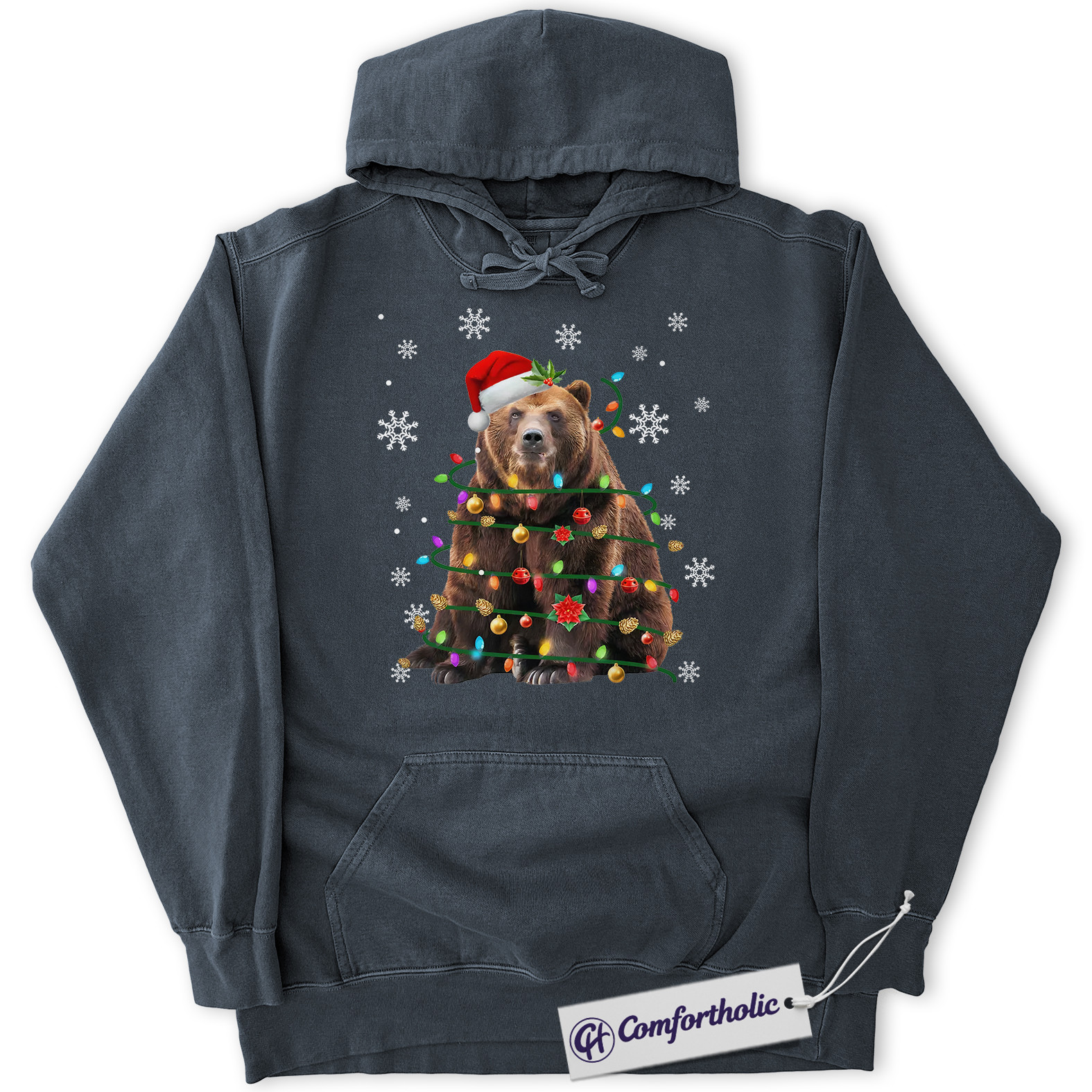Bear Christmas Tree Hoodie, Funny Animal Holiday Hoodie, Cute Wildlife Graphic Pullover, Festive Gift for Animal Lovers, Christmas Comfort Colors Hoodie - Image 5