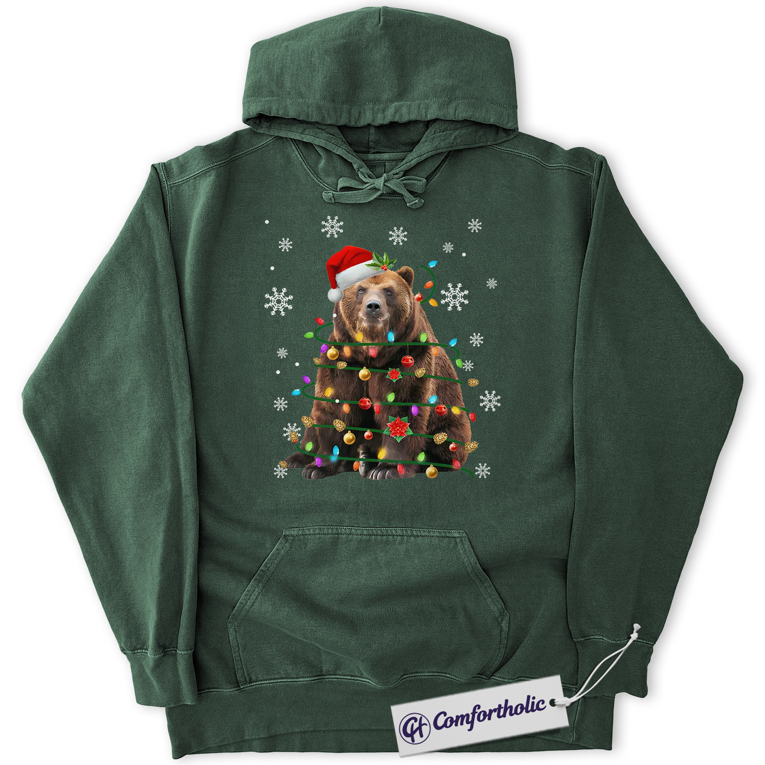 Bear Christmas Tree Hoodie, Funny Animal Holiday Hoodie, Cute Wildlife Graphic Pullover, Festive Gift for Animal Lovers, Christmas Comfort Colors Hoodie - Image 6