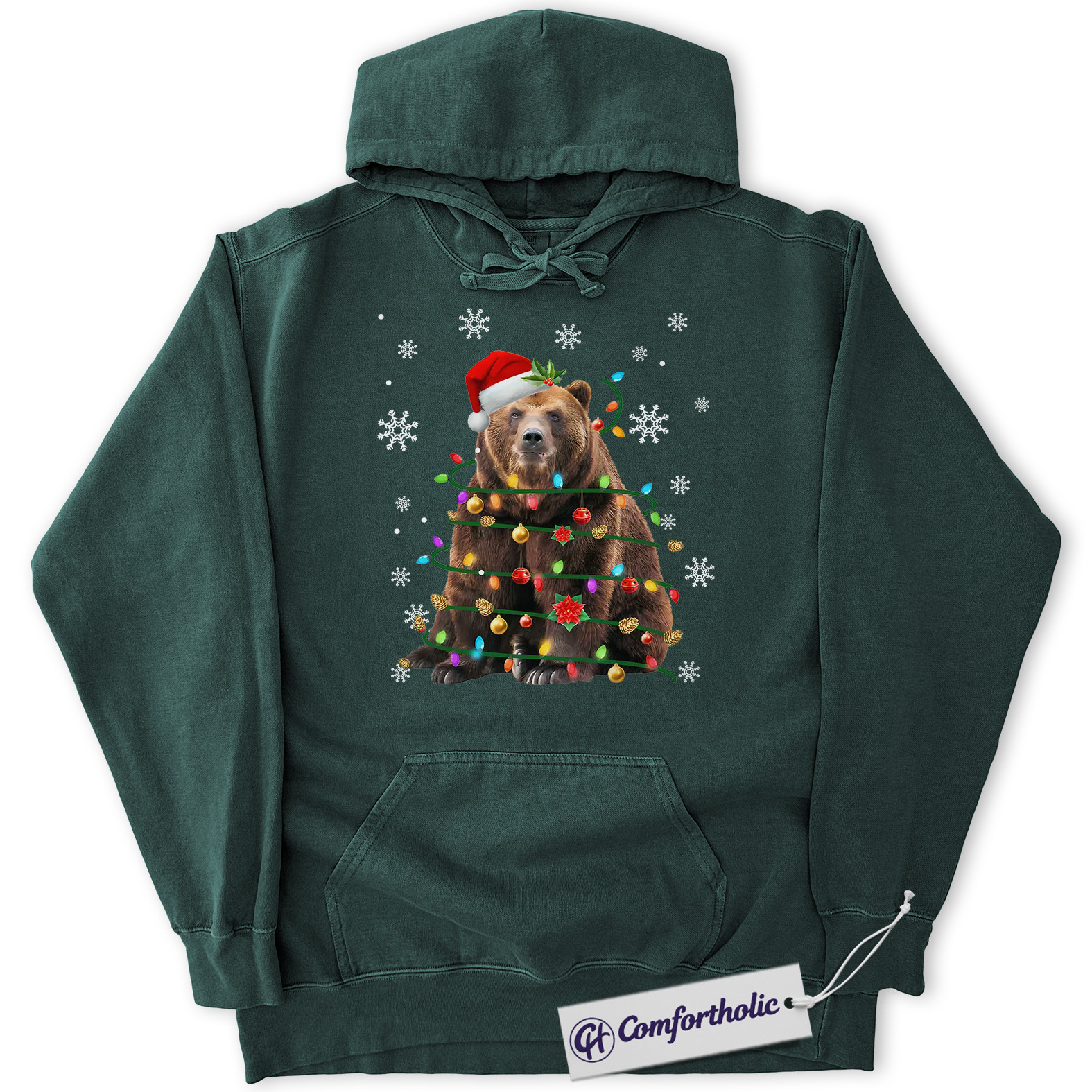 Bear Christmas Tree Hoodie, Funny Animal Holiday Hoodie, Cute Wildlife Graphic Pullover, Festive Gift for Animal Lovers, Christmas Comfort Colors Hoodie - Image 7
