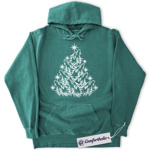 Wolf Christmas Tree Hoodie, Wild Animal Holiday Hoodie, Minimalist Nature Lover Graphic Pullover, Rustic Gift for Wolf Lovers, Christmas Comfort Colors Hoodie