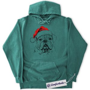 Alternative view of Bulldog Christmas Hoodie, Funny Holiday Pet Lover Hoodie, Santa Dog Graphic Pullover, Cute Gift for Dog Lovers, Christmas Comfort Colors Hoodie