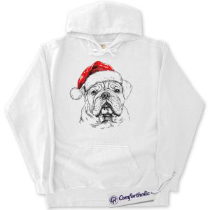 Bulldog Christmas Hoodie, Funny Holiday Pet Lover Hoodie, Santa Dog Graphic Pullover, Cute Gift for Dog Lovers, Christmas Comfort Colors Hoodie