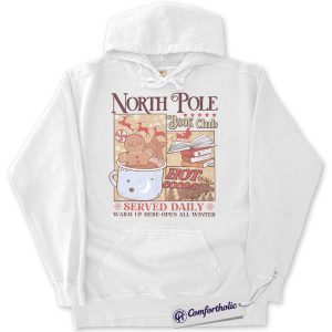 Alternative view of North Pole Book Club Hoodie, Cozy Christmas Reader Hoodie, Hot Cocoa Gingerbread Graphic Pullover, Holiday Gift for Book Lovers, Christmas Comfort Colors Hoodie