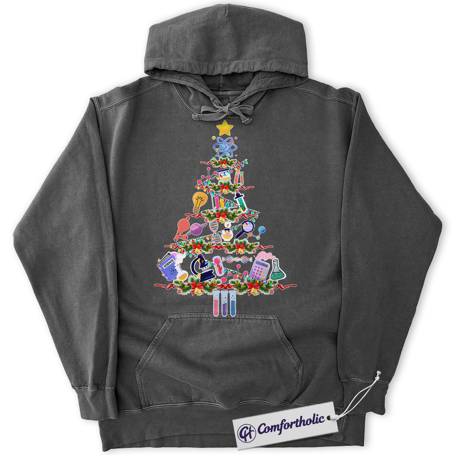 Science Christmas Tree Hoodie, Funny STEM Teacher Holiday Hoodie, Chemistry Biology Physics Graphic Pullover, Gift for Science Lovers, Christmas Comfort Colors Hoodie - Image 3