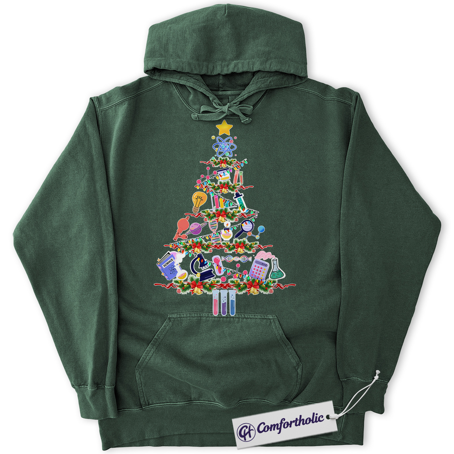 Science Christmas Tree Hoodie, Funny STEM Teacher Holiday Hoodie, Chemistry Biology Physics Graphic Pullover, Gift for Science Lovers, Christmas Comfort Colors Hoodie - Image 6