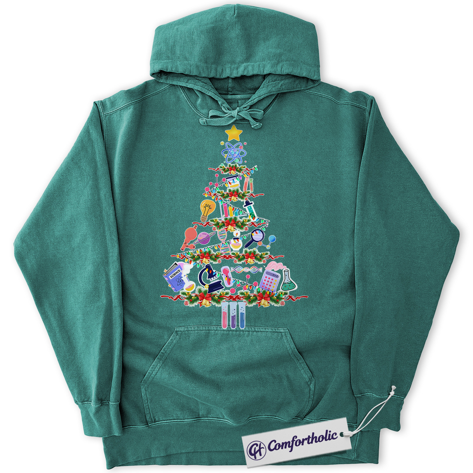 Science Christmas Tree Hoodie, Funny STEM Teacher Holiday Hoodie, Chemistry Biology Physics Graphic Pullover, Gift for Science Lovers, Christmas Comfort Colors Hoodie - Image 8