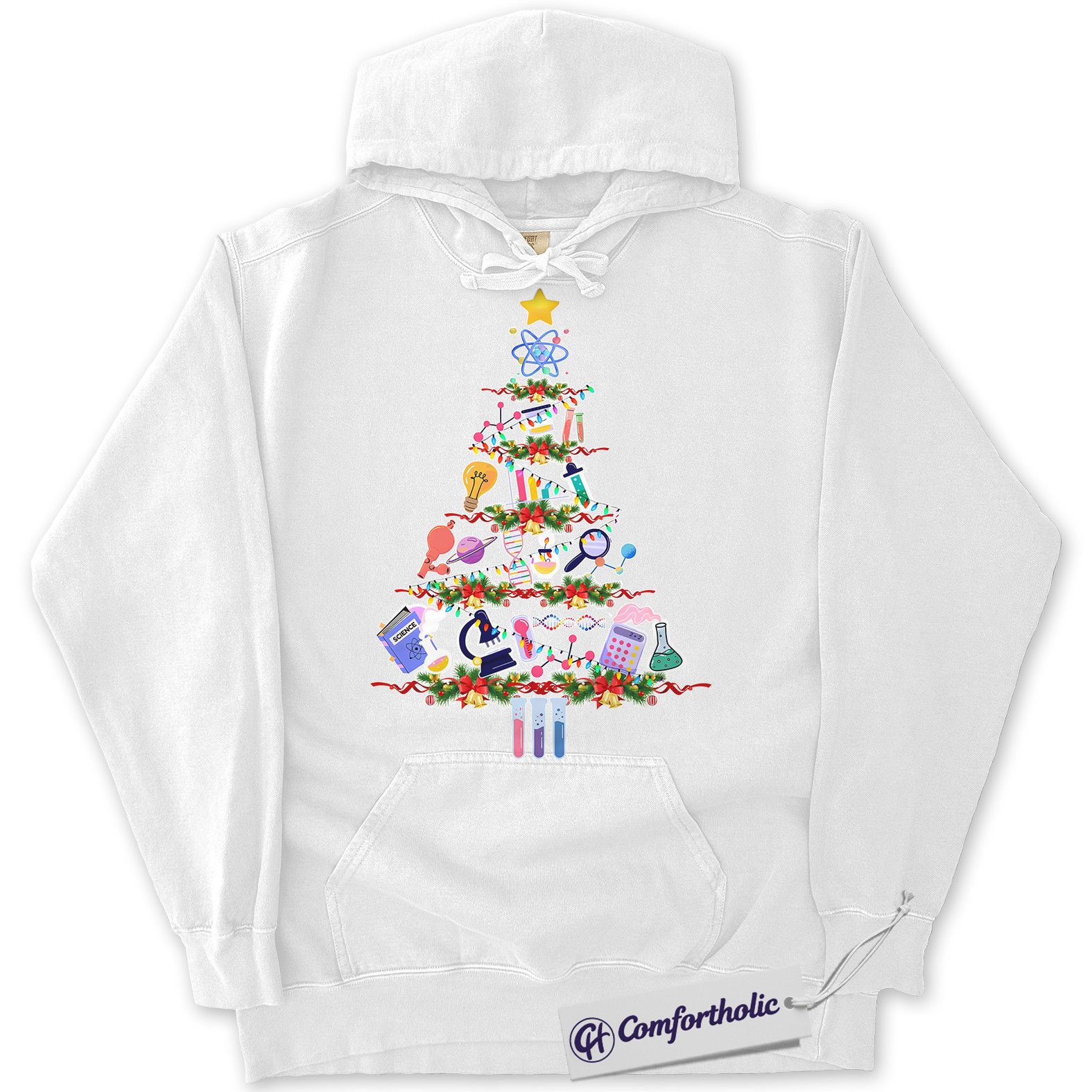 Science Christmas Tree Hoodie, Funny STEM Teacher Holiday Hoodie, Chemistry Biology Physics Graphic Pullover, Gift for Science Lovers, Christmas Comfort Colors Hoodie - Image 2