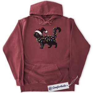 Black Cat Christmas Hoodie, Funny Santa Hat Cat Hoodie, Cute Festive Kitty Holiday Graphic Pullover, Cat Lover Christmas Gift for Women, Christmas Comfort Colors Hoodie