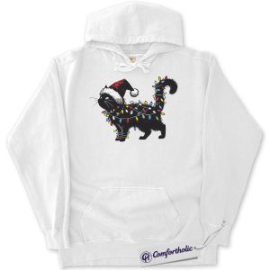 Alternative view of Black Cat Christmas Hoodie, Funny Santa Hat Cat Hoodie, Cute Festive Kitty Holiday Graphic Pullover, Cat Lover Christmas Gift for Women, Christmas Comfort Colors Hoodie