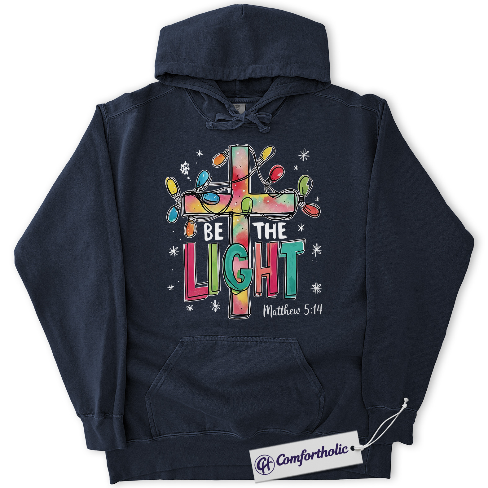 Be The Light Christmas Hoodie, Matthew 5:14 Bible Verse Hoodie, Faith-Based Christian Graphic Pullover, Inspirational Jesus Cross Gift for Believers, Christmas Comfort Colors Hoodie - Image 5