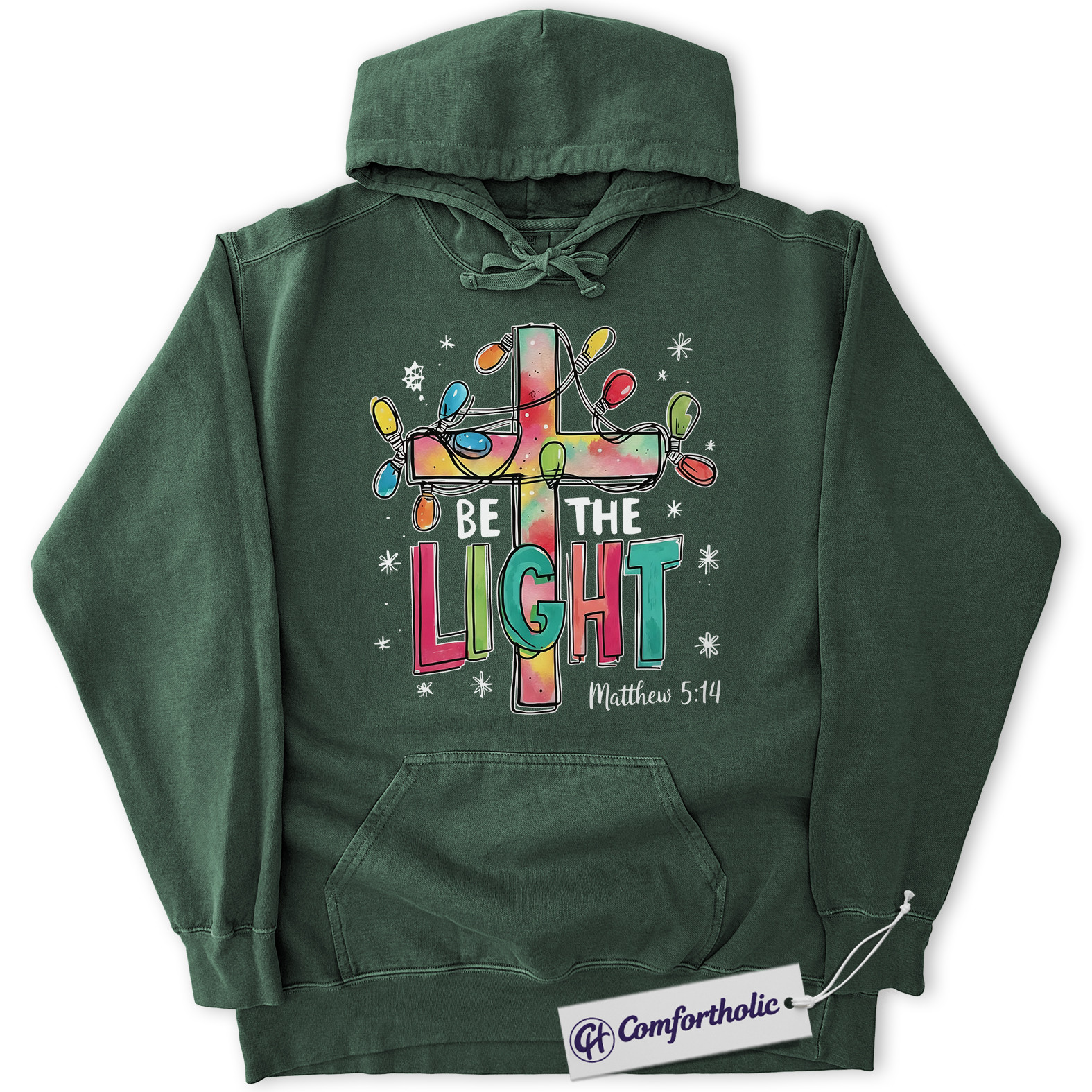 Be The Light Christmas Hoodie, Matthew 5:14 Bible Verse Hoodie, Faith-Based Christian Graphic Pullover, Inspirational Jesus Cross Gift for Believers, Christmas Comfort Colors Hoodie - Image 7