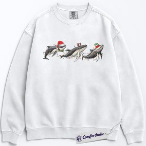 Alternative view of Whale Christmas Sweatshirt, Cute Sea Animal Holiday Sweatshirt, Festive Ocean Lover Graphic Sweatshirt, Marine Animal Christmas Gift, Christmas Comfort Colors Sweatshirt