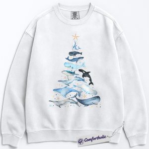 Alternative view of Whale Christmas Tree Sweatshirt, Ocean Lover Holiday Sweatshirt, Marine Animal Graphic Sweatshirt, Sea Life Christmas Gift for Nature Lovers, Christmas Comfort Colors Sweatshirt