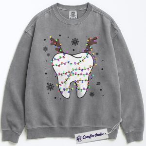 Alternative view of Tooth Christmas Sweatshirt, Funny Dentist Holiday Sweatshirt, Cute Dental Hygienist Graphic Sweatshirt, Christmas Gift for Dental Assistant, Christmas Comfort Colors Sweatshirt