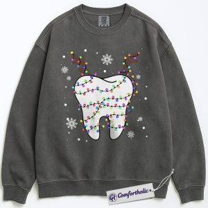 Alternative view of Tooth Christmas Sweatshirt, Funny Dentist Holiday Pullover, Cute Dental Hygienist Graphic Sweatshirt, Christmas Gift for Dental Assistants, Christmas Comfort Colors Sweatshirt