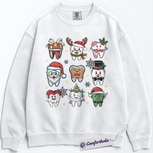 Alternative view of Funny Tooth Christmas Sweatshirt, Cute Dentist Holiday Sweatshirt, Dental Hygienist Graphic Sweatshirt, Christmas Gift for Dental Assistants, Christmas Comfort Colors Sweatshirt