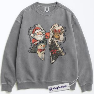 Alternative view of It’s the Most Wonderful Time of the Year Sweatshirt, Vintage Christmas Bow Sweatshirt, Santa Reindeer and Snowman Graphic Sweatshirt, Holiday Season Gift for Women, Christmas Comfort Colors Sweatshirt