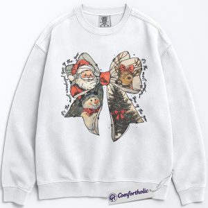 It’s the Most Wonderful Time of the Year Sweatshirt, Vintage Christmas Bow Sweatshirt, Santa Reindeer and Snowman Graphic Sweatshirt, Holiday Season Gift for Women, Christmas Comfort Colors Sweatshirt