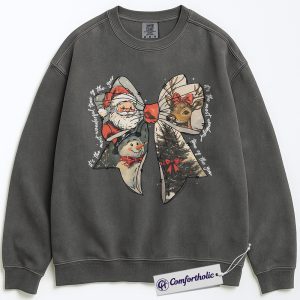 Alternative view of It’s the Most Wonderful Time Sweatshirt, Vintage Holiday Bow Crewneck Sweatshirt, Santa Reindeer and Snowman Graphic Sweatshirt, Holiday Season Gift for Women, Christmas Comfort Colors Sweatshirt