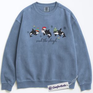 Sink the Sleigh Sweatshirt, Funny Orca Whale Christmas Sweatshirt, Cute Ocean Animal Holiday Graphic Sweatshirt, Marine Life Christmas Gift for Ocean Lovers, Christmas Comfort Colors Sweatshirt