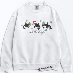 Alternative view of Sink the Sleigh Sweatshirt, Funny Orca Whale Christmas Sweatshirt, Cute Ocean Animal Holiday Graphic Sweatshirt, Marine Life Christmas Gift for Ocean Lovers, Christmas Comfort Colors Sweatshirt