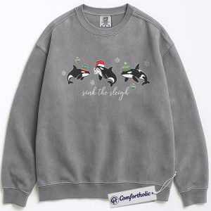 Alternative view of Sink the Sleigh Sweatshirt, Funny Orca Whale Christmas Pullover, Cute Ocean Animal Holiday Graphic Sweatshirt, Marine Life Christmas Gift for Ocean Lovers, Christmas Comfort Colors Sweatshirt