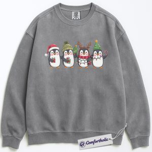 Alternative view of Cute Penguin Christmas Sweatshirt, Festive Holiday Sweatshirt, Adorable Animal Family Graphic Sweatshirt, Winter Gift for Women and Kids, Christmas Comfort Colors Sweatshirt