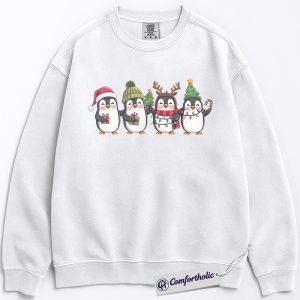 Cute Penguin Christmas Sweatshirt, Festive Holiday Sweatshirt, Adorable Animal Family Graphic Sweatshirt, Winter Gift for Women and Kids, Christmas Comfort Colors Sweatshirt