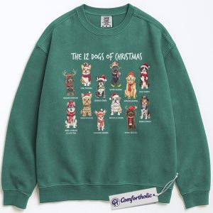 Twelve Dogs of Christmas Sweatshirt, Funny Dog Lover Holiday Pullover, Cute Pet Breed Graphic Sweatshirt, Christmas Gift for Dog Moms & Animal Lovers, Christmas Comfort Colors Sweatshirt