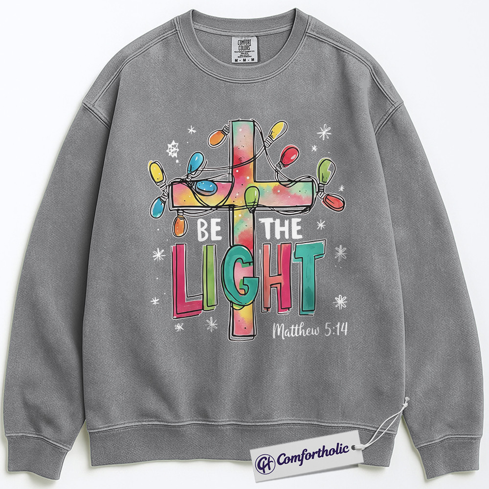Be The Light Matthew 5:14 Sweatshirt, Christian Bible Verse Pullover, Faith-Based Christmas Graphic Sweatshirt, Inspirational Jesus Cross Gift for Believers, Christmas Comfort Colors Sweatshirt - Image 2