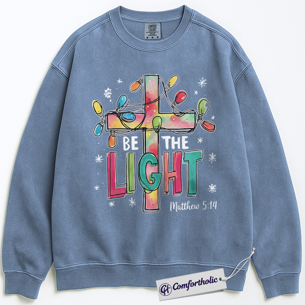 Be The Light Matthew 5:14 Sweatshirt, Christian Bible Verse Pullover, Faith-Based Christmas Graphic Sweatshirt, Inspirational Jesus Cross Gift for Believers, Christmas Comfort Colors Sweatshirt - Image 4