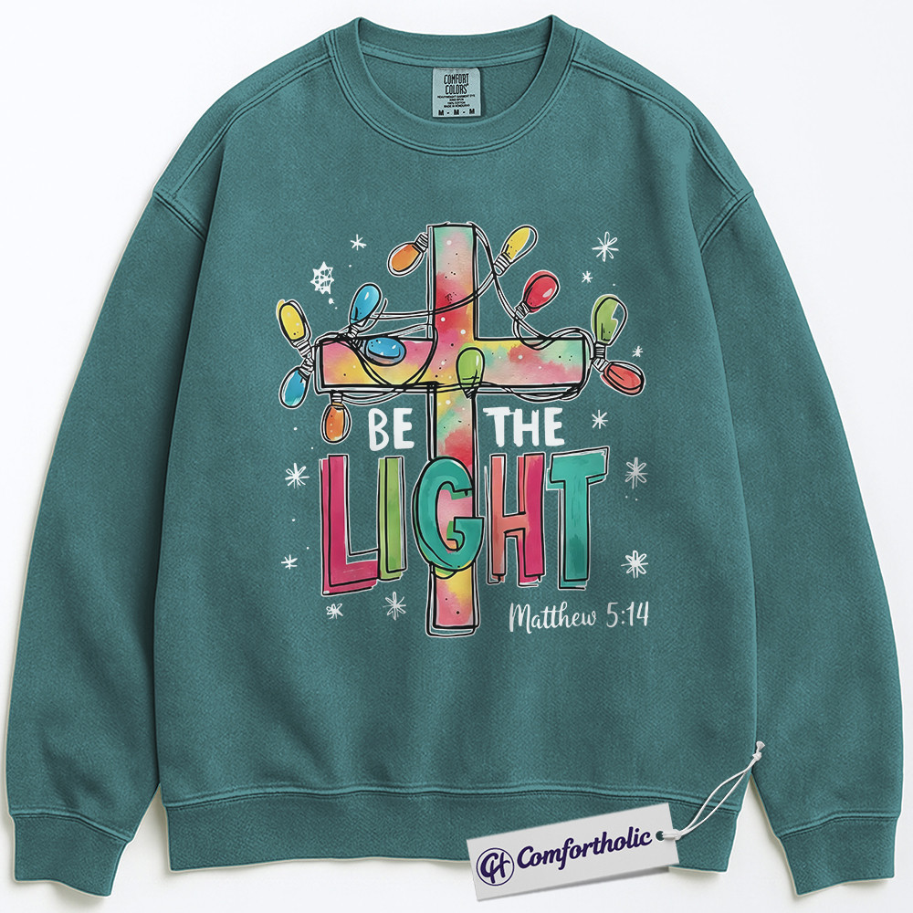 Be The Light Matthew 5:14 Sweatshirt, Christian Bible Verse Pullover, Faith-Based Christmas Graphic Sweatshirt, Inspirational Jesus Cross Gift for Believers, Christmas Comfort Colors Sweatshirt - Image 6