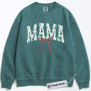 Christmas Mama Sweatshirt, Festive Holiday Mom Pullover, Cute Tree Pattern Graphic Sweatshirt, Family Matching Christmas Gift for Moms, Christmas Comfort Colors Sweatshirt