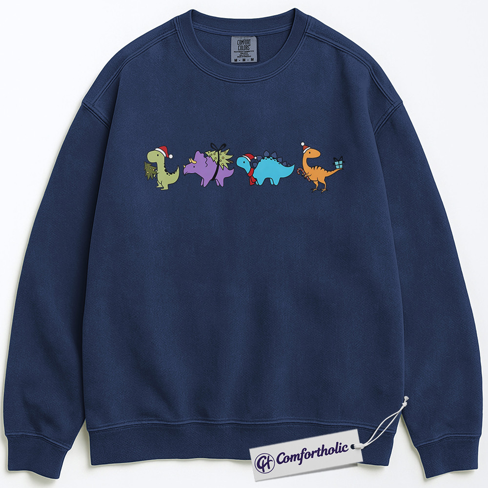 Cute Dinosaur Christmas Sweatshirt, Funny Holiday Dino Pullover, Cartoon Jurassic Gift for Kids and Adults, Festive Prehistoric Graphic Sweatshirt, Comfort Colors Sweatshirt - Image 4