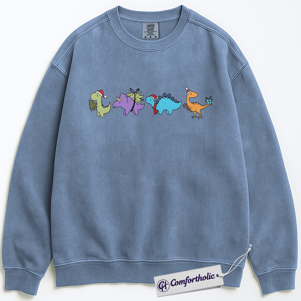 Cute Dinosaur Christmas Sweatshirt, Funny Holiday Dino Pullover, Cartoon Jurassic Gift for Kids and Adults, Festive Prehistoric Graphic Sweatshirt, Comfort Colors Sweatshirt - Image 5
